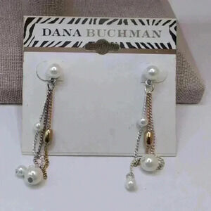 Dana Buchman Silvertone, pearl, GoldTone dangle drop Earrings